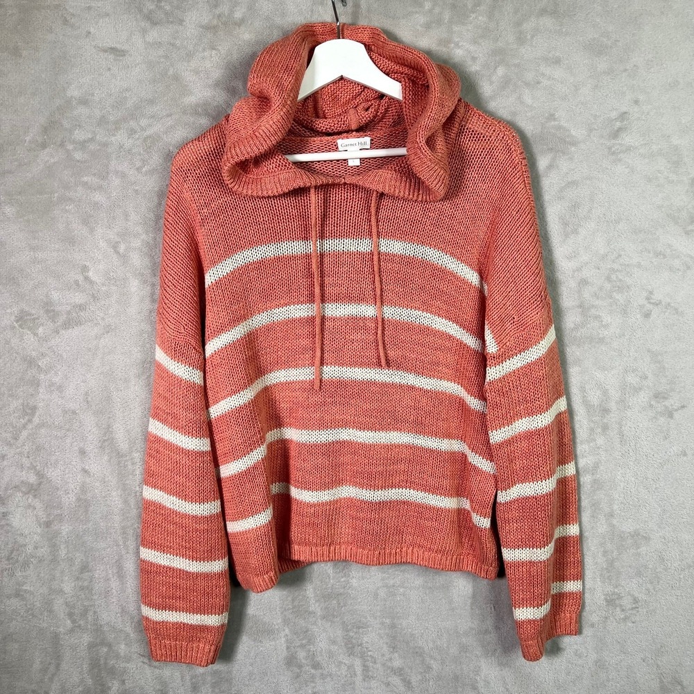 Garnet Hill Hoodie Womens Large Striped Linen Cotton Hoodie Sweater Beach Boho